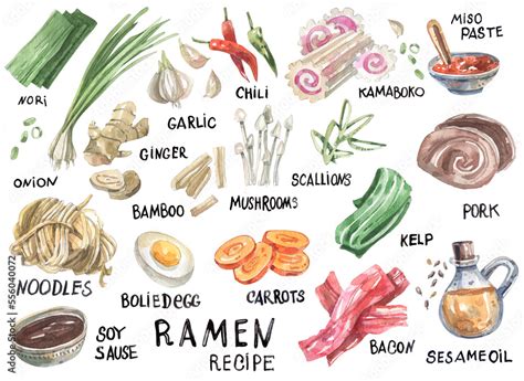 Bright Watercolor Illustration Of Japanese Traditional Cuisine Ramen