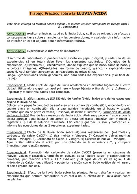 Trabajo Práctico sobre Lluvia Ácida Trabajo Práctico sobre la LLUVIA