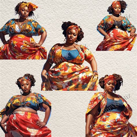 Black Woman Clipart Curvy Women Clipart Sublimation Png Floral Dress