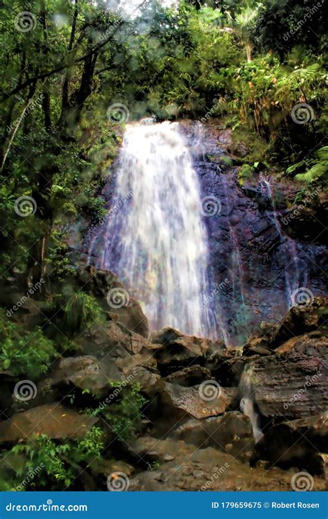 A Waterfall In El Yunque National Forest Stock Image Image Of Climate