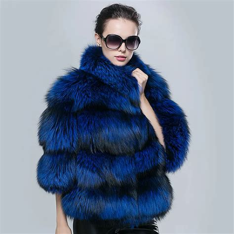 Buy Women Genuine Fur Coat 2018 New Real Elegant Blue