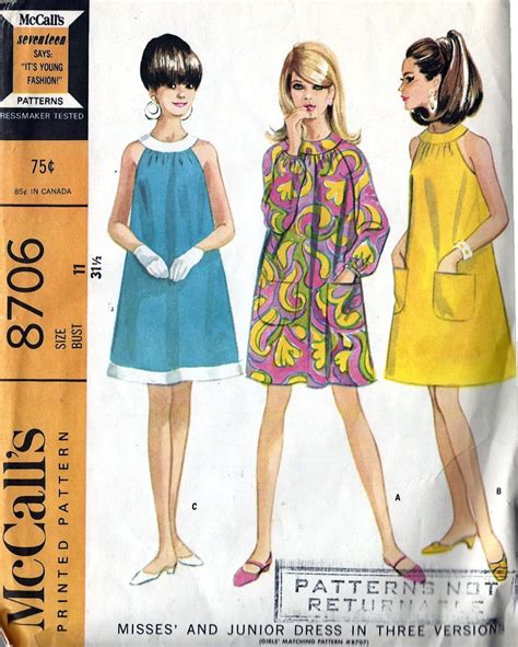 Vintage S Mod A Line Dress Pattern In Three Versions Mccalls Hot Sex Picture