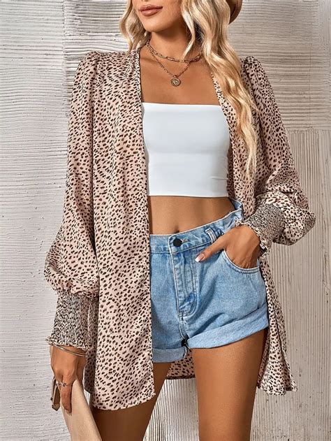 Womens Leopard Lantern Sleeve Blouse Loose Long Sleeve Temu