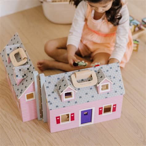 Melissa And Doug Fold And Go Wooden Dollhouse With 2 Dolls And Wooden Furniture