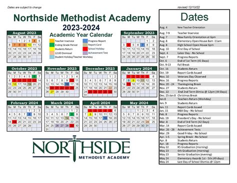 Northside Methodist Academy Calendar