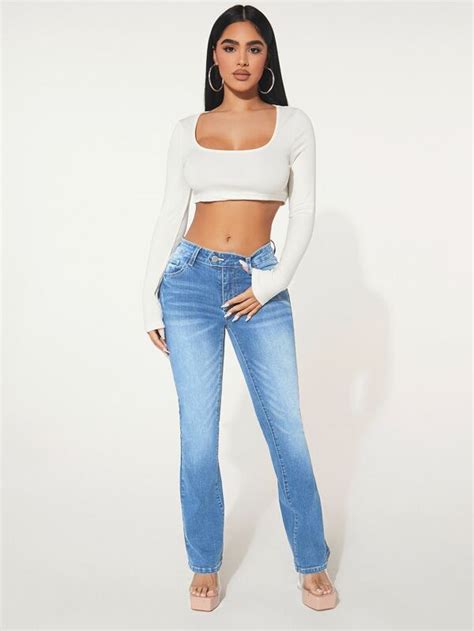 Shein Petite Slant Pocket Flare Leg Jeans Shein Uk