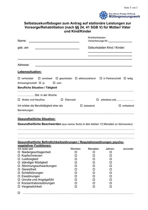 Selbstauskunftsbogen Mutter Pdf Datei Kurkliniken De