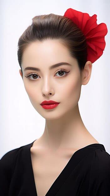 Premium Ai Image Portrait Of A Japanese Model In A Black Strapless