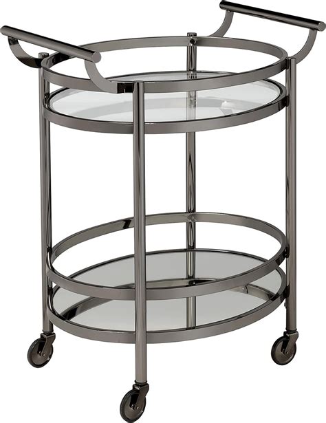 Acme Lakelyn Serving Cart In Clear Glass And Black Nickel Bar And Serving Carts