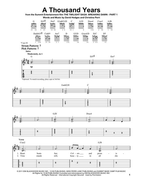 A Thousand Years By Christina Perri Easy Guitar Tab Guitar Instructor