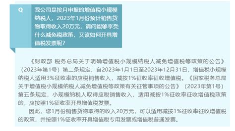 国家税务总局山东省税务局 新媒体 按月申报小规模纳税人1月预计销售货物收入20万元，能享受什么减免税政策？