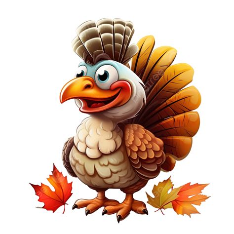 Cartoon Thanksgiving Turkey Bird With Oak Leaf And Acorn Turkey Bird