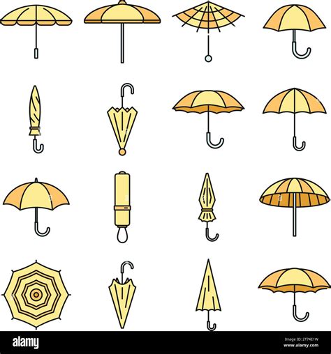 Rain Umbrella Icons Set Outline Set Of Rain Umbrella Vector Icons Thin