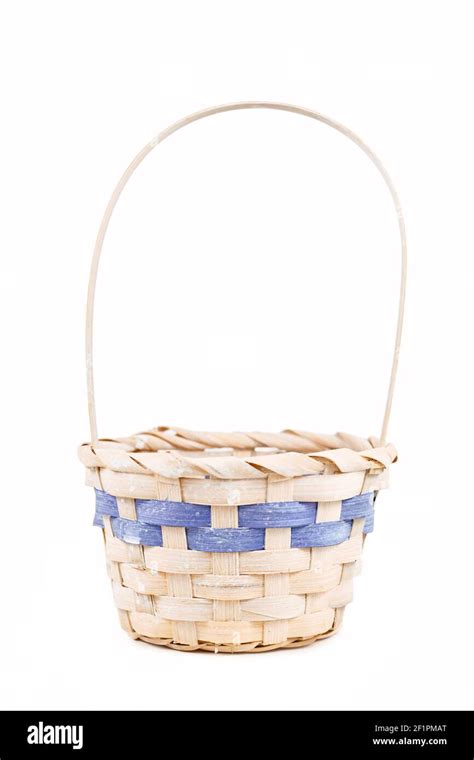 Simple Empty Easter Basket With Blue Stripe Isolated On White