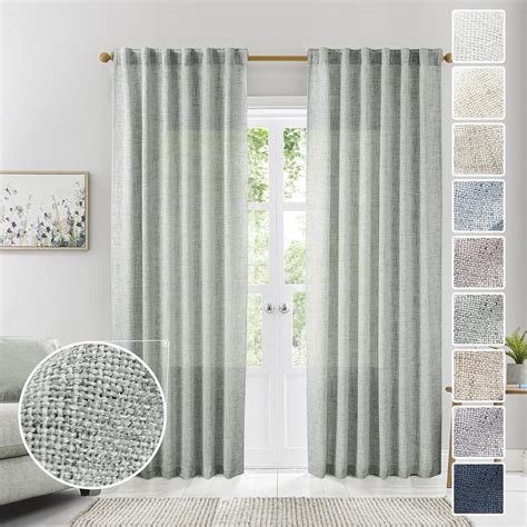 Grey Green Linen Curtains 96 Inches Long 2 Panels Natural Linen