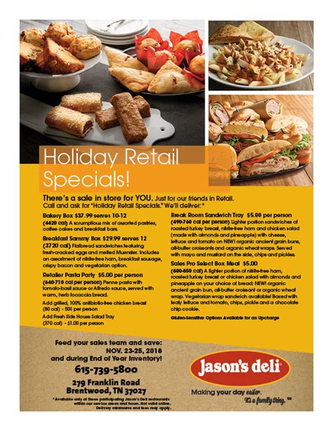 Jasons Deli Holiday Retail Specials Hill Center Brentwood