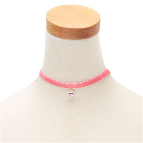 Claires Club Shakey Heart Choker Necklace Pink Claires