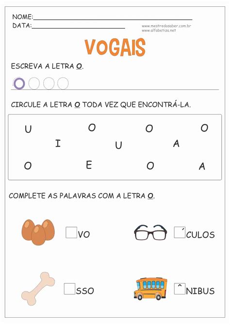 exercícios vogais Atividades de alfabetização Atividades