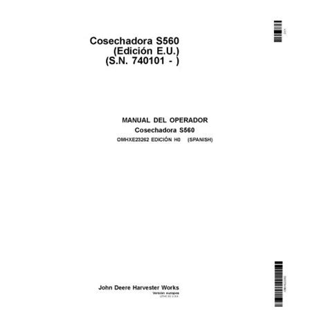 John Deere S560 STS Cosechadora Pdf Manual Del Operador ES