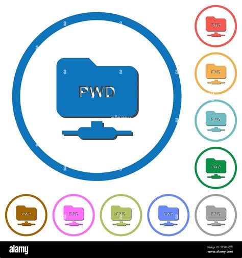 FTP Print Working Directory Flat Color Vector Icons With Shadows In