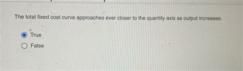Solved The Total Fixed Cost Curve Approaches Ever Closer To Chegg