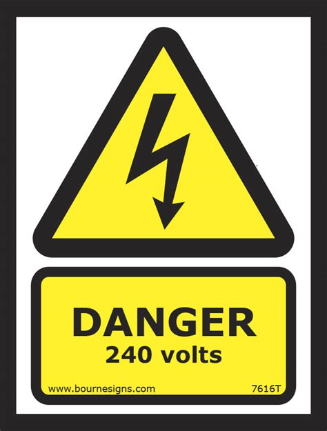 337616 SIGN WHITE VINYL SELF ADHESIVE 7616 200X150MM DANGER 240VOLT