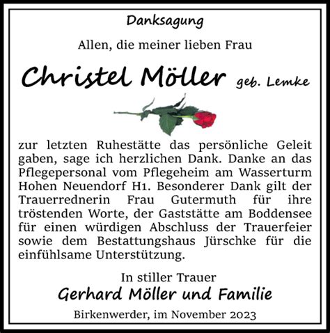 Traueranzeigen Von Christel M Ller M Rkische Onlinezeitung Trauerportal