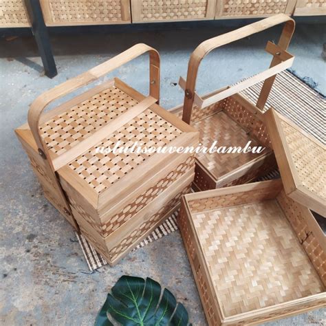 Jual RANTANG KOTAK 2 SUSUN 25 X 25 CM Rantang Bambu Rantang Makan