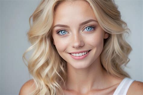 Beautiful Blonde Woman Smiling White Teeth Smile Premium AI Generated Image