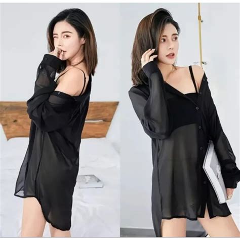 Jual Kemeja Transparan Wanita Lingerie Wanita Model Kemeja Transparan Shopee Indonesia