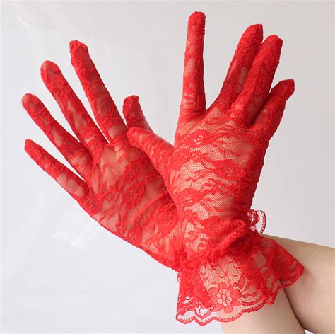 Gants Pinups R Tro Rouges Courts En Dentelle