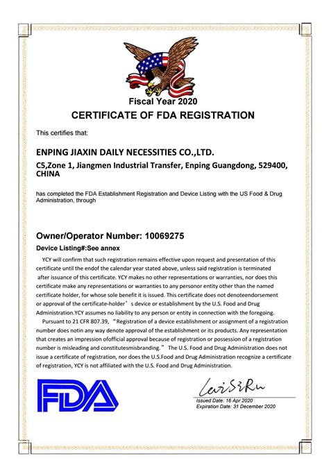 Fda Certificate