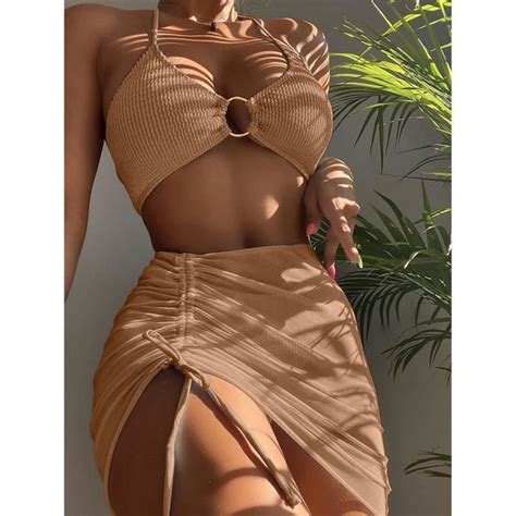 Bikini swimsuit Ensemble de maillot de bain 3 pièces FRZFON Marron Cdiscount Prêt à Porter