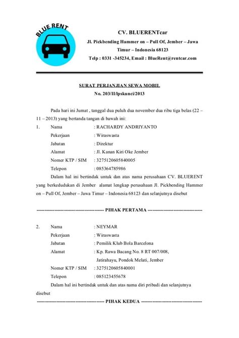 Contoh Surat Penawaran Sewa Mobil Harian Surat Riwayat Hidup Desain Cv