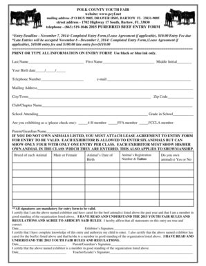 Fillable Online Purebred Beef Breeding Entry Form Polk County Youth