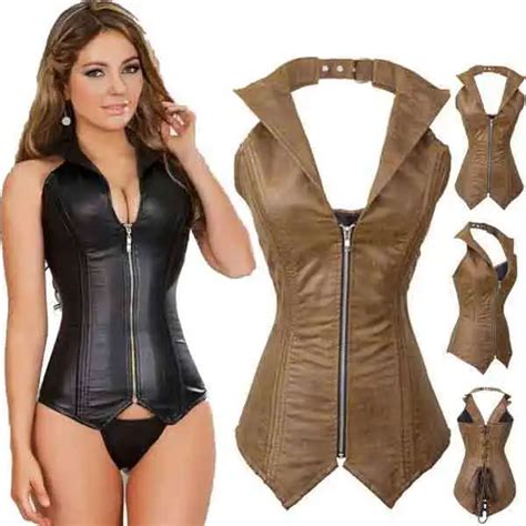 Black Sexy Faux Leather Corsets And Bustiers Steel Boned Corset