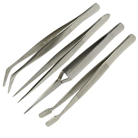 4PC Hobby Tweezers Set Stainless Steel for Jewelers, Watch Makers, Electronic Assemblers tool ...