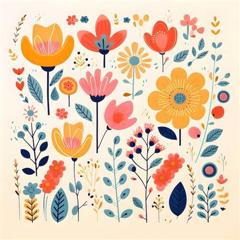 Premium Photo Colorful Folk Art Flowers Detailed Vector Illustrations