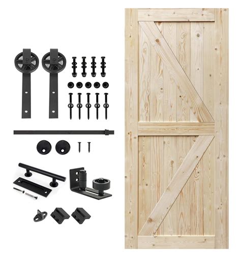 JYUii 36 in.x 80 in. Unfinished British Brace Knotty Barn Door with 6