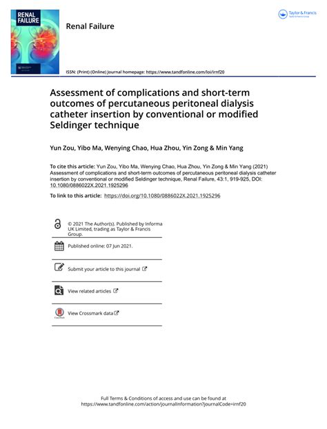 (PDF) Assessment of complications and short-term outcomes of percutaneous peritoneal dialysis ...