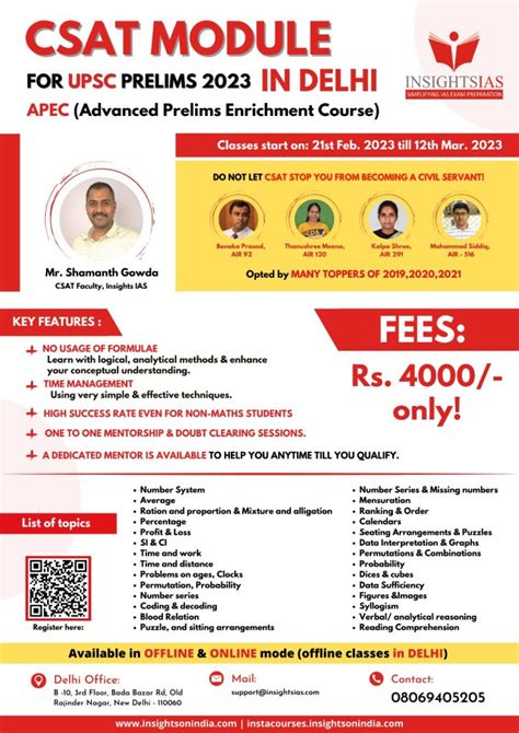 Csat Module For Upsc Prelims 2023 From 21st Feb 2023 Apec Advanced