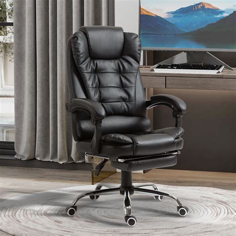 HOMCOM High Back Office Chair PU Leather Executive Office Chair with Retractable Footrest Padded ...