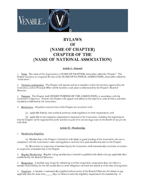 Fillable Online Bylaws Of Name Of Chapter Chapter Of The Nigp