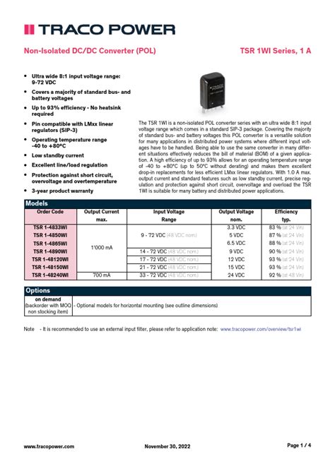 Tsr Wi Datasheet Non Isolated Dc Dc Converter