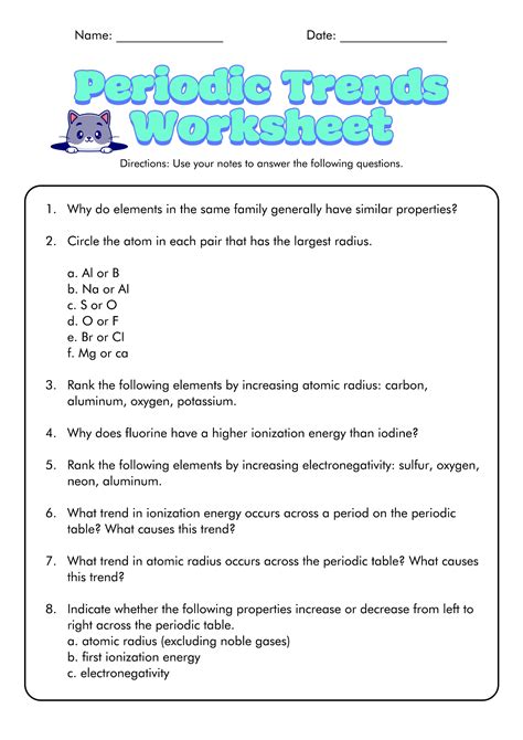 Periodic Table Trends Worksheet