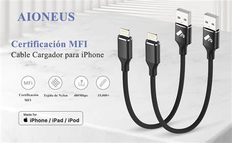 Aioneus Cargador Iphone Corto Certificado Mfi Cable Cargador Iphone