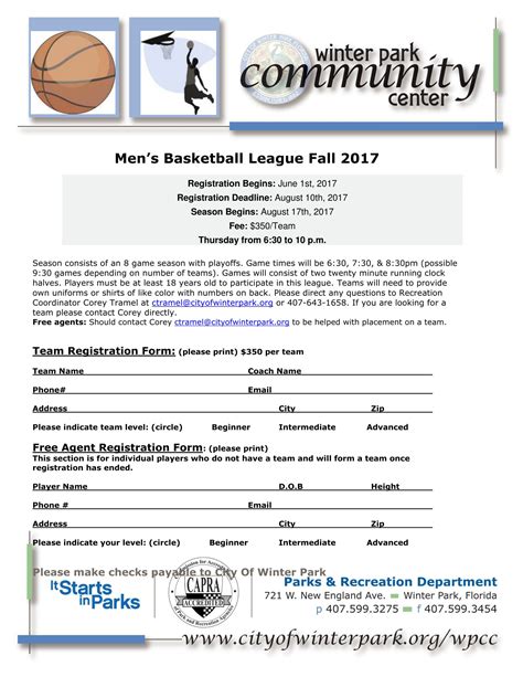 Free Printable Basketball Registration Form Printable Forms Free Online