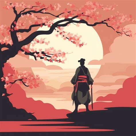 Premium Photo Illustration Of A Man In A Kimono Outfit Standing Under