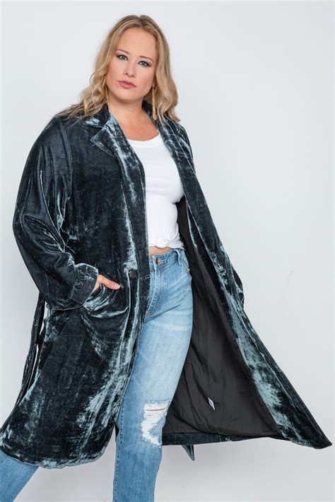 Plus Size Velvet Long Sleeve Trench Coat Just Viva Curvy Fashion Plus Size Fashion Womens