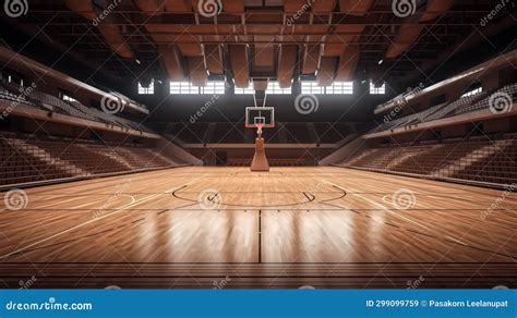 Nside Of Modern Basketball Arena With Wooden Court Stock Illustration